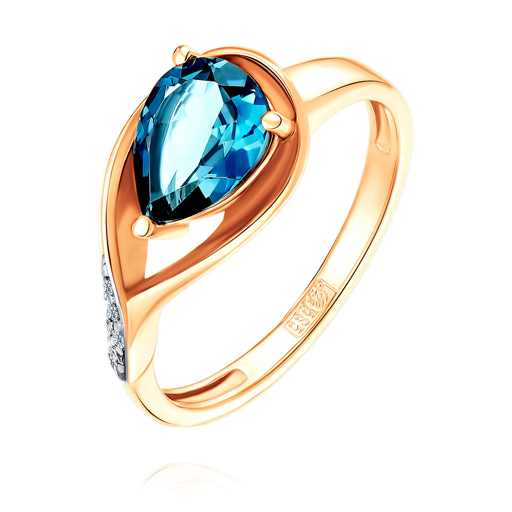 Sokolov кольцо «лис» 93010668. украшения с топазами и сапфирами. магия золота кл-568к-тл. кольцо с голубым топазом серебро с фианитами. кольцо с бесцветным топазом.