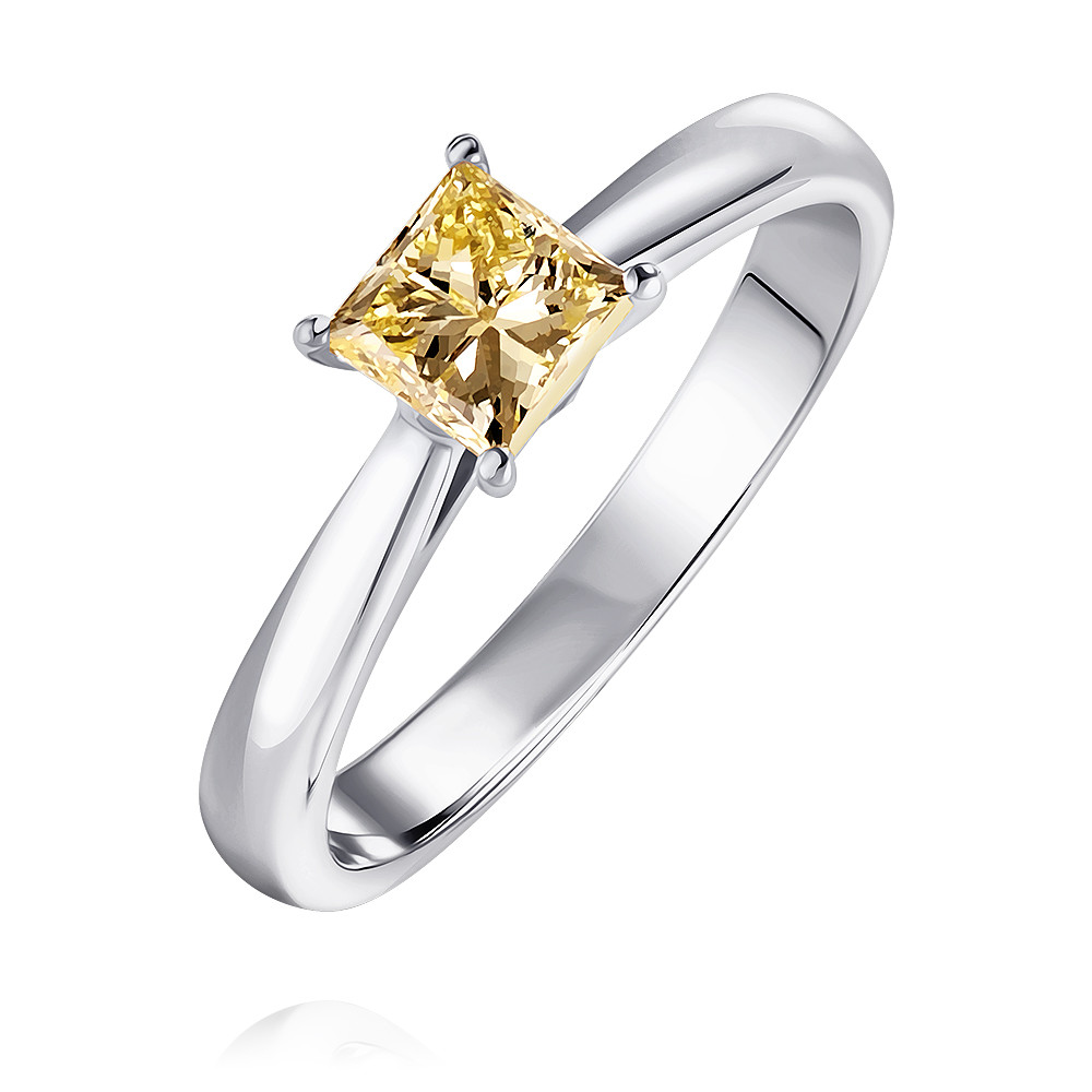 кольцо из золота с сапфиром н желтым и бриллиантом черном Кольцо